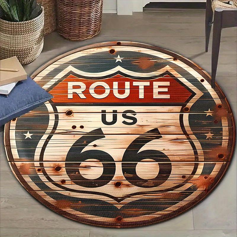 Route 66 Round Flannel Mat - High-Quality Pet Chair Non-Slip Rug, Mother's Day Wedding Gift for Bedroom Living Room Home Decor