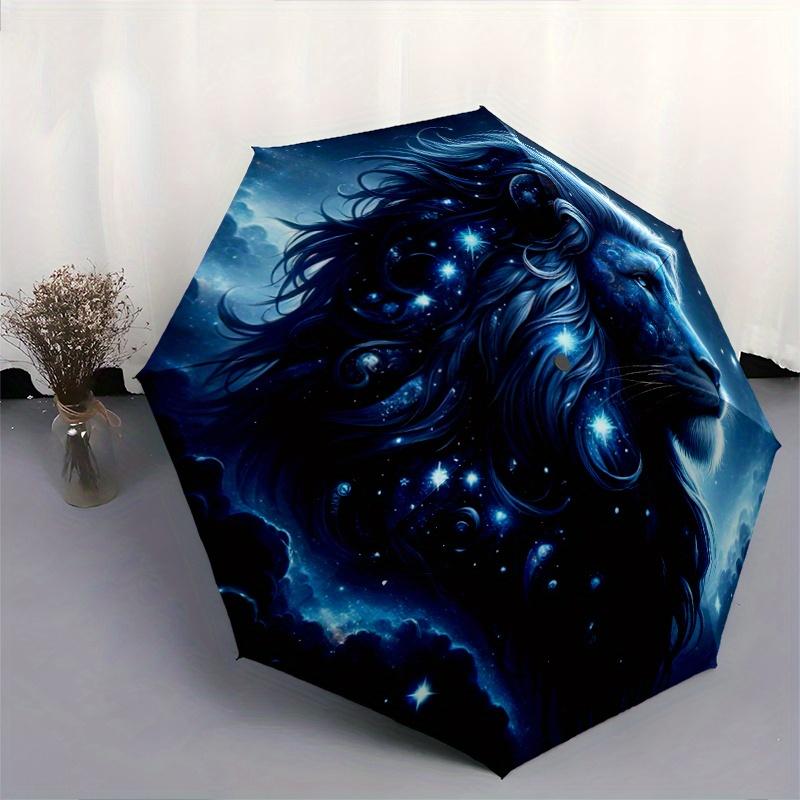 1pc Starry Sky Majesty Lion Pattern Automatic Umbrella is Fashionable and Good-Looking,  Suitable for Travel and Daily UseN087