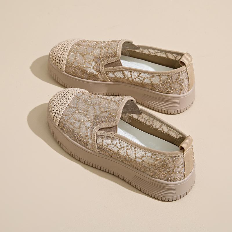 CRLAYDK Classic Women's Slip On Loafers Lace Jacquard Driving Moccasins Casual Comfort Ladies Walking Flat Breathable Shoes