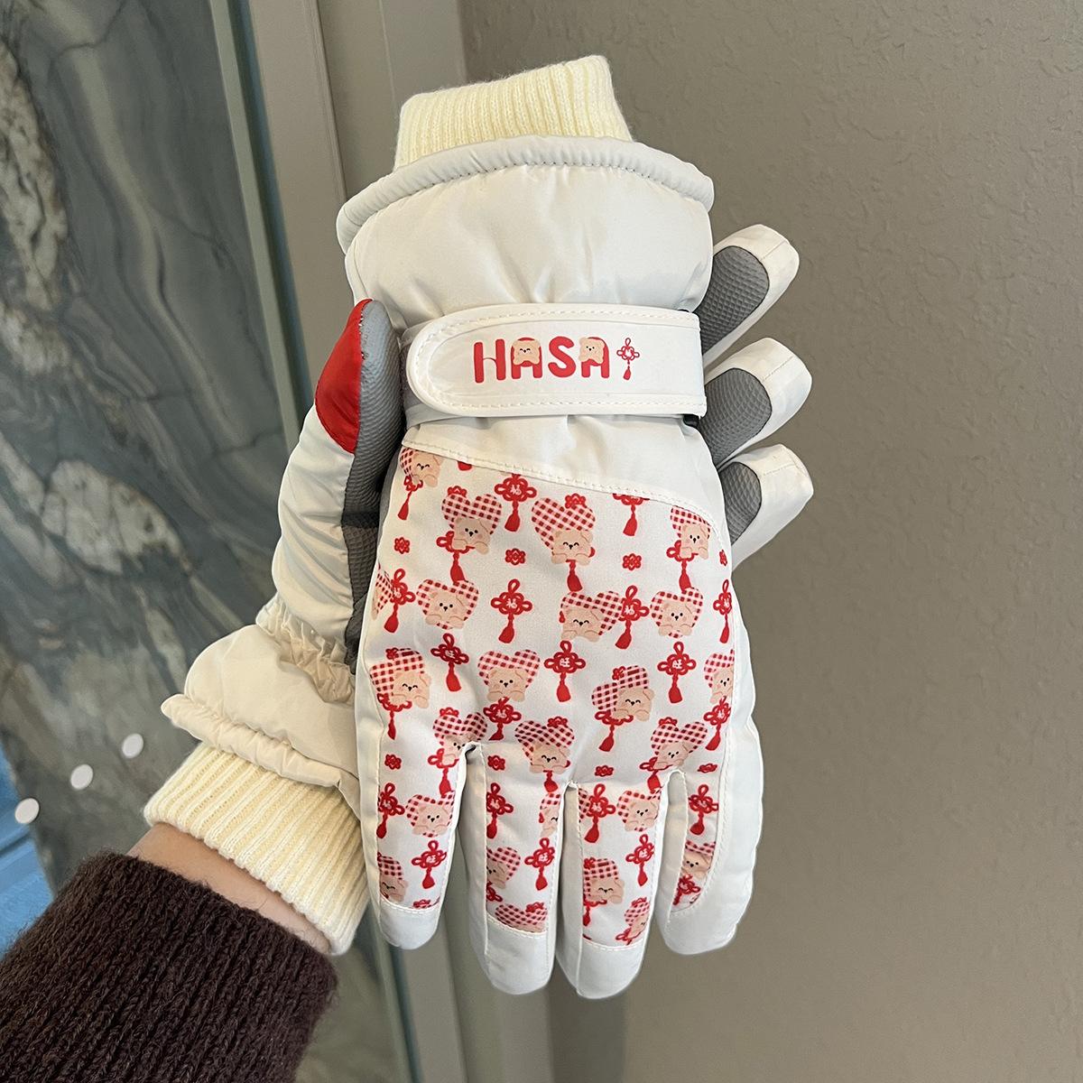 

Cute Bear Ski Gloves for Women Winter Korean Style Warm and Velvet Thickened Outdoor Cycling Windproof, Coldproof and Waterproof one size