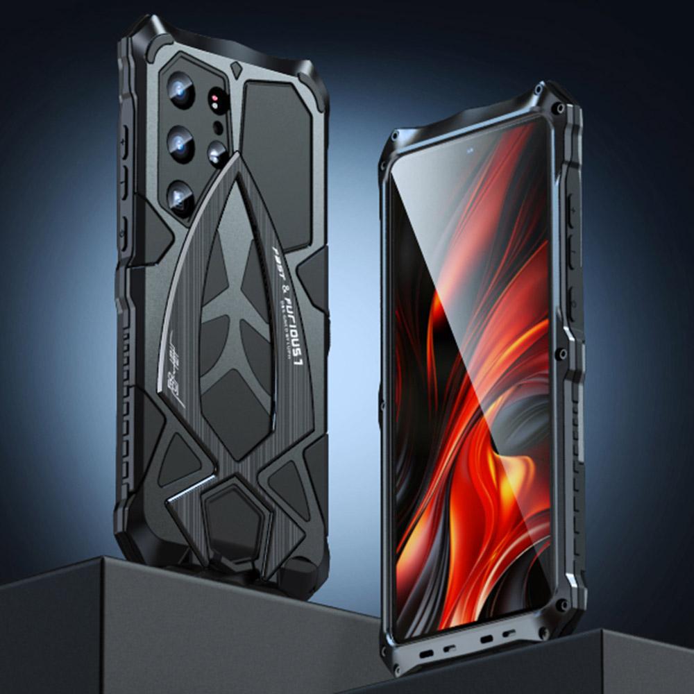 

LUPHIE Чехол для Samsung Galaxy S24 Ultra Дизайн спортивного автомобиля Противоударный Металл+ТПУ Чехол для телефона с защитной пленкой для экрана Black