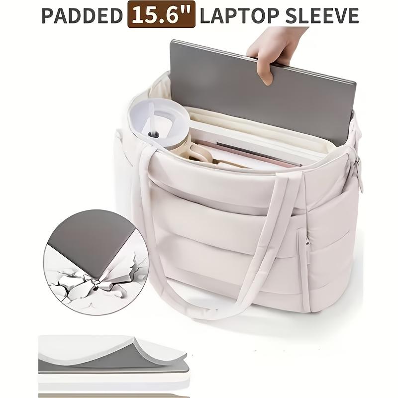 Prošívaná taška Tote s velkou kapacitou pro ženy, Taška přes rameno s více přihrádkami a držákem na pohár, Pouzdro na notebook pro každodenní dojíždění, cestování a výlety