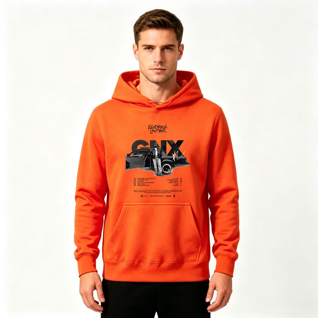 Men's Casual Graphic Print Pullover Hoodie Retro Music Car Pattern Long Sleeve Hooded Sweatshirt