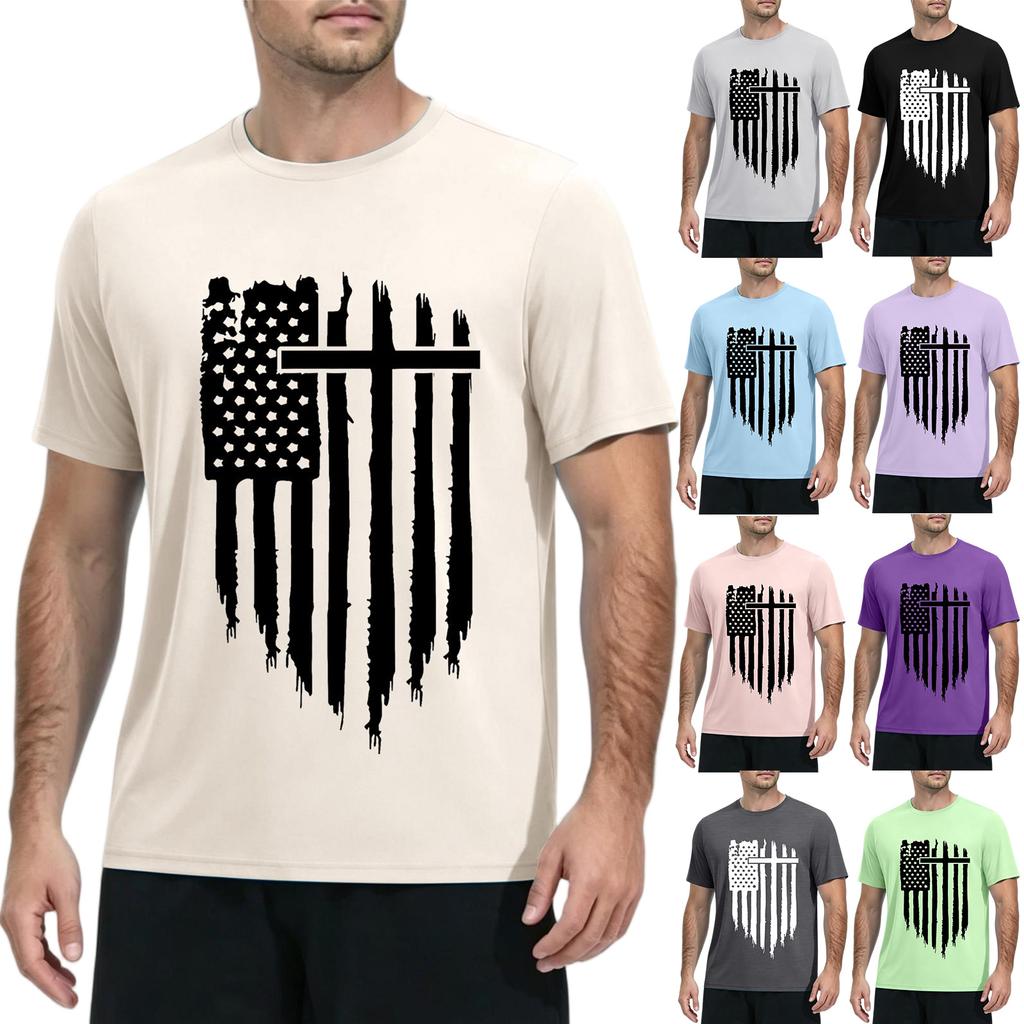Men’s Short Sleeve Quick Dry T Shirt Lightweight Sun Athletic Gym Workout Top with Graphic Print for Summer Outdoor Sports