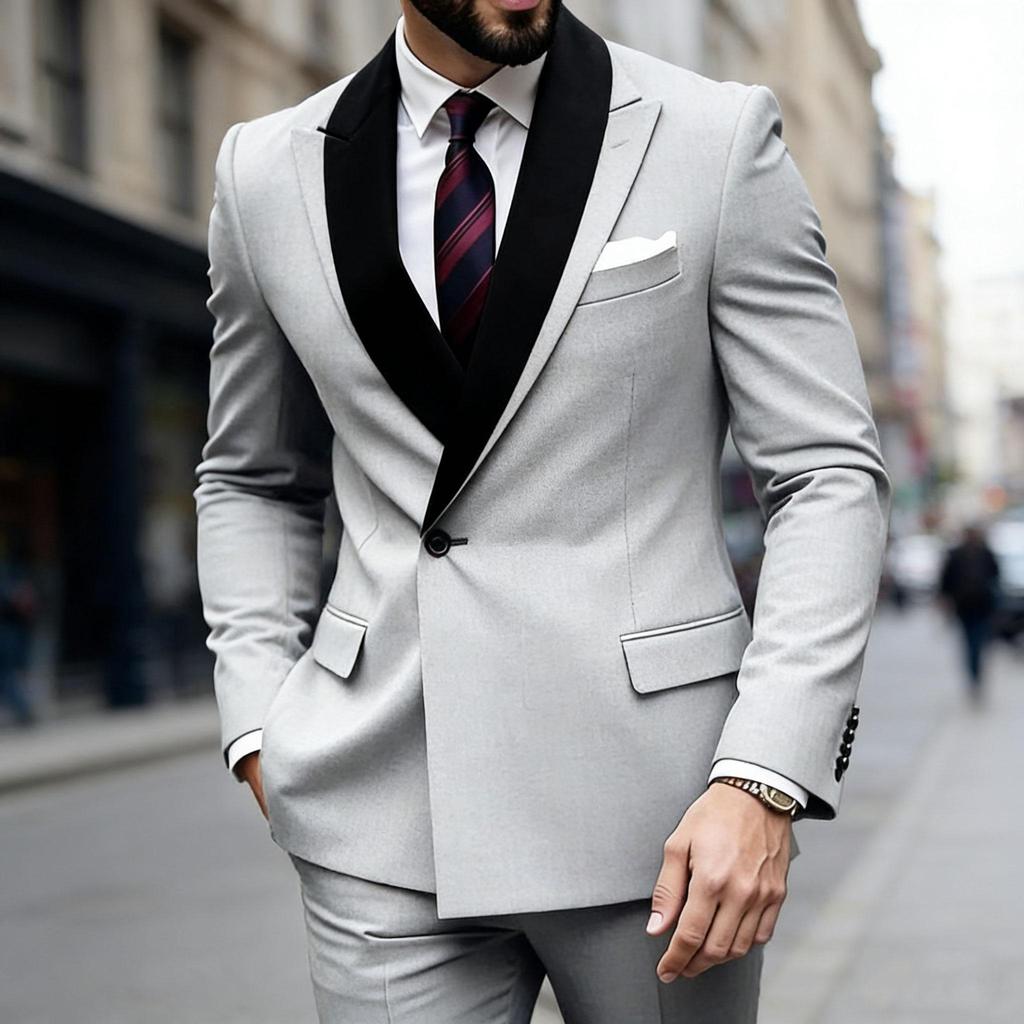 Unqiue Lapel Design Men Suits 2 Pieces Jacket Pants Sets One Button Flat Front Elegant Blazer Wedding Groom Male Clothing