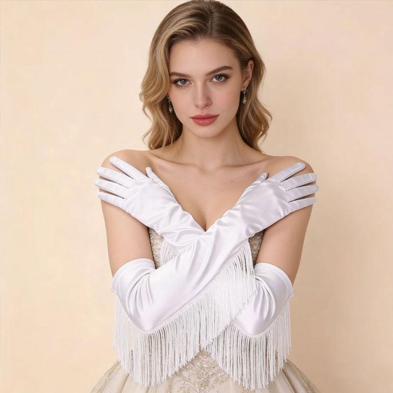 1 Paar Fransenhandschuhe Rollenspielhandschuhe Party Polyester Ballkleid Satin Lange Etikettehandschuhe