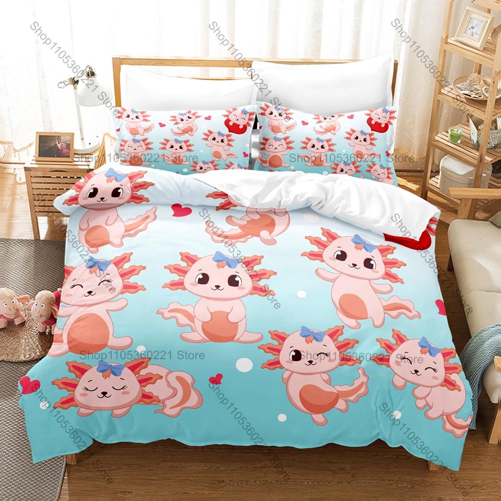 Adorable Axolotl Pattern 3 Piece Bedding Set Soft Washable Duvet Cover for Kids Dorm Room Bedroom Home Textile New bed set