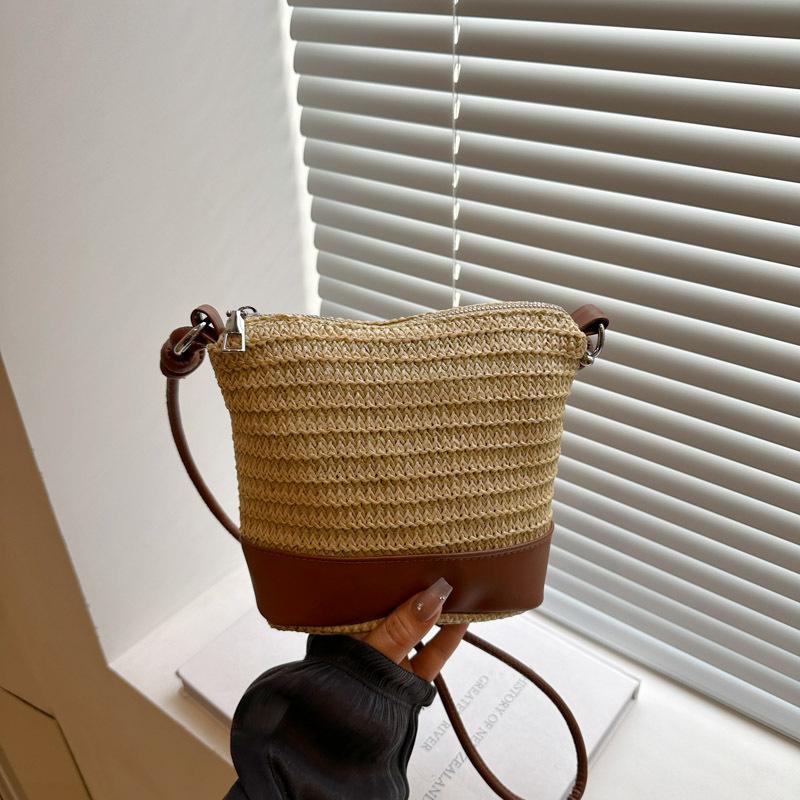 

Богемная плетеная соломенная сумка ручной работы женская летняя новая сумка-мессенджер сумка-ведро отпускная пляжная сумка коричневый