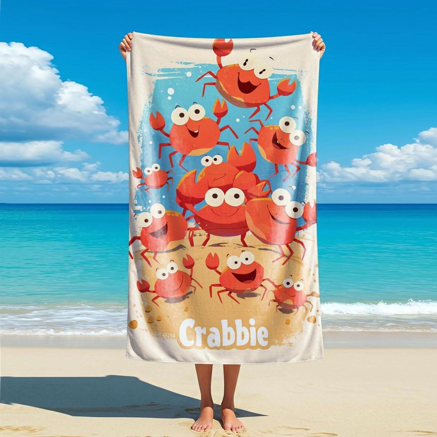 

Artistic Cute Crabby 3D Beach Towel, Fun Sea Animal Pattern Quick Dry Absorbent, Large Sand Free Travel Pool Essentials W40*H60(CM)