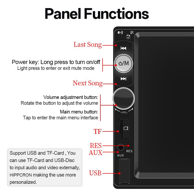 HIPPCRON 7 inch Car Radio Stereo 1 din Autoradio MP5 Player Touch Screen FM Stereo Receiver Bluetooth Mirror Link For Universal