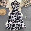 Summer Vintage Women Print Long Dress Elegant V-Neck Sleeveless High Waist A-Line Maxi Vestidos Female New Fashion Robe