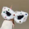 KAMMPT Furry Cat Eye Sunglasses with Rhinestones Women Cute Winter Outdoor Decor Shades Trendy Handmade Woolen Rim Sun Glasses