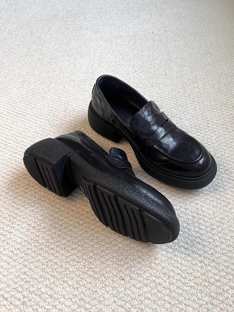 Sheepskin version~ British style platform loafers women's one-pedal lazy shoes versatile single shoes college style jk uniform shoes