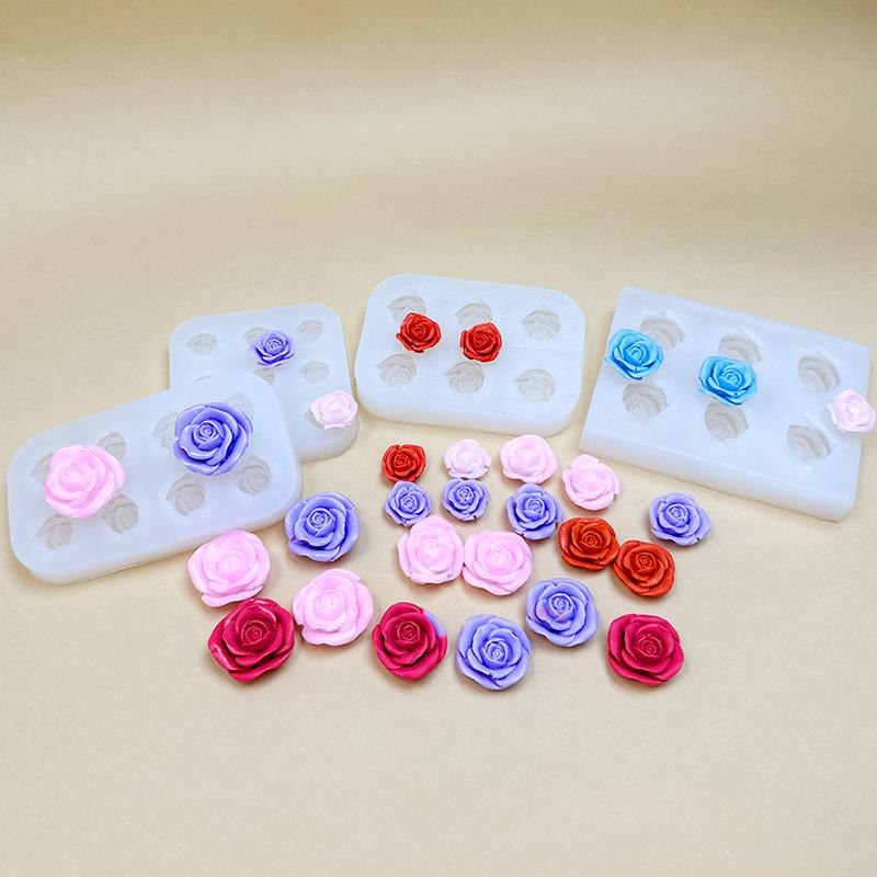 6-Hole Rose Peony Silicone Mold Handmade Mini Flower Shaped Candy Chocolate Cake Surface Decoration Baking Tool Resin Craft Mold