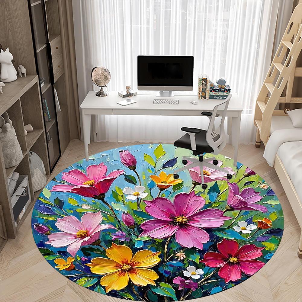 1 Stück Blumiges Bouquet Büro Runder Teppich, Indoor-Matte Geeignet Für Büro, Unter Bürostühlen Schlafzimmer Wohnzimmer Heimdekoration, Raumdeko D154