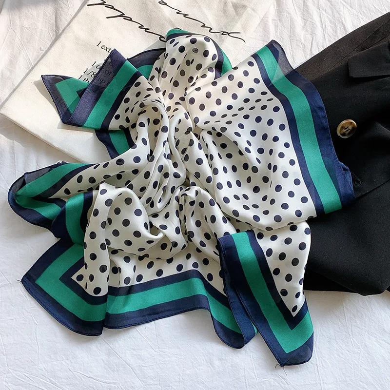 70*70cm Fashion Handkerchief Dot Print Silk Satin Neck Scarf For Women Small Shawls Hair Scarfs Female Bag Scarves For Ladies
