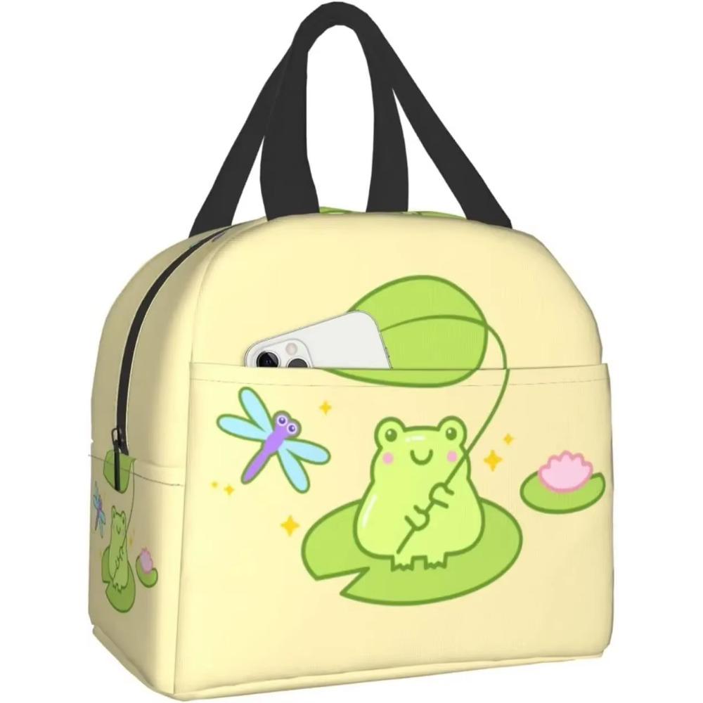Kawaii Frosch und Libelle Isolierte Lunchbox Bento Box Wiederverwendbare Wasserdichte Lunchtasche mit Tasche für Reise Büro Picknick