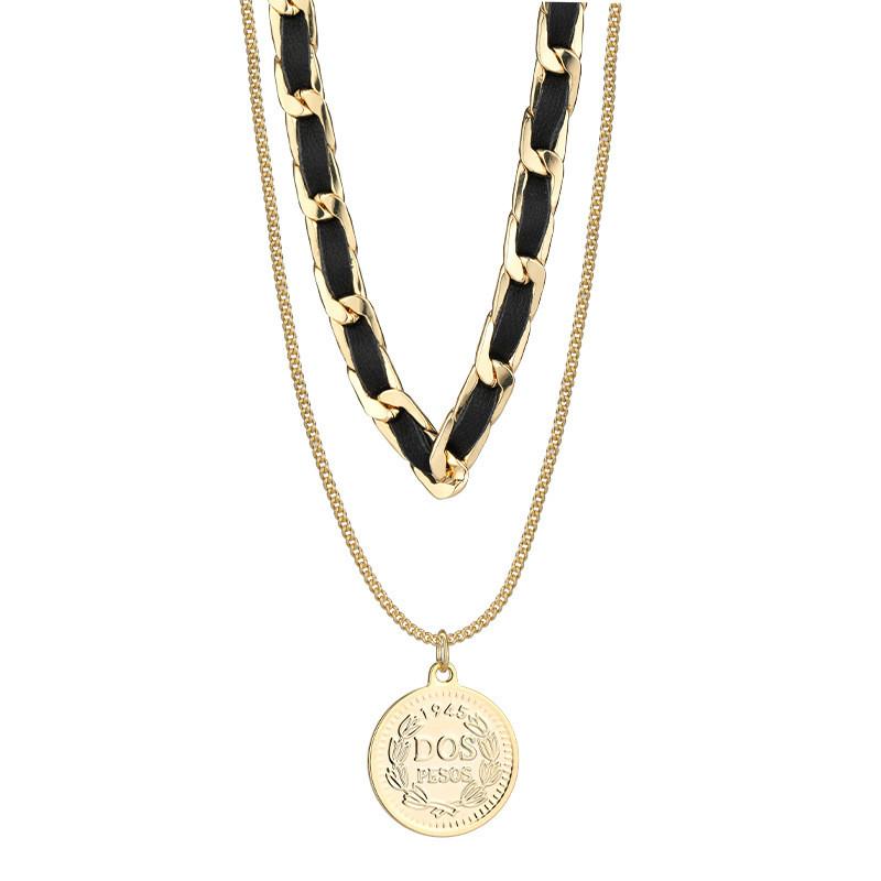 Elegant Titanium Steel Layered Pendant Necklace For Women With Unique Geometric Style