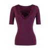 Elegant Lace Patchwork 5-Sleeve V-Neck Slimming Top - Spring/Summer 2026