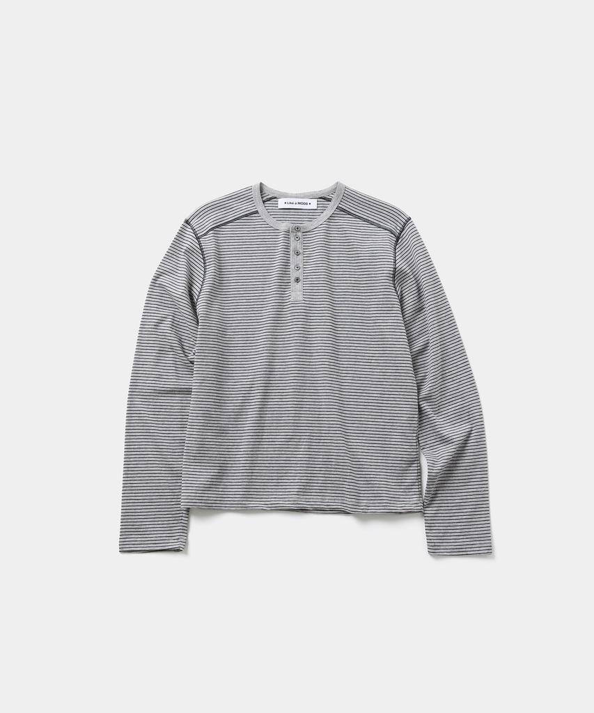 Laikeueomojeu Striped Henley Neck Long Sleeve_Gray