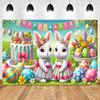 Spring Vibrant Rabbit Backdrop Supplies Happy Easter Theme Background Banner Bunny Easter Eggs Party Decoration Photography Prop