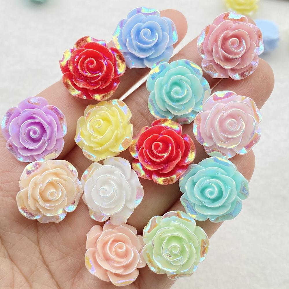10Pcs Cute Cartoon Colorful Roses Flat back Resin Scrapbooking Crafts Fit Phone Case Decoration DIY Hair Bows Accessories