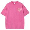 Love God Pink Heart Print Women's T-Shirt Washed Denim Fabric Oversized Unisex Half Sleeve Sweetheart Girl Black Pink Top