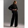 Solid Color Lapel Sweater Set Knit Sweater+straight Leg Wide Leg Pants Two-piece Set High Neck