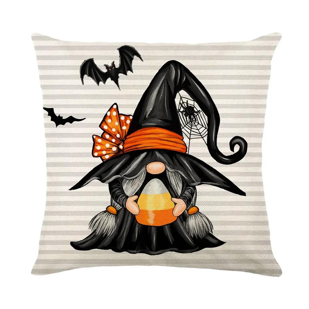 Halloween Decor Pillow Case 45X45 Pillow Cover Funny Pumpkin Ghosts Black Cat Print Cushion Cover Home Decorations Holiday Gifts