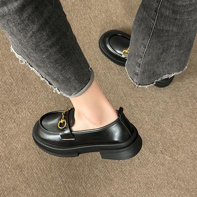 Loafers Women's British Style Jk Platform Small Leather Shoes 2025 Autumn New Metal Buckle Round Head Thick Heel Women's Single Shoes