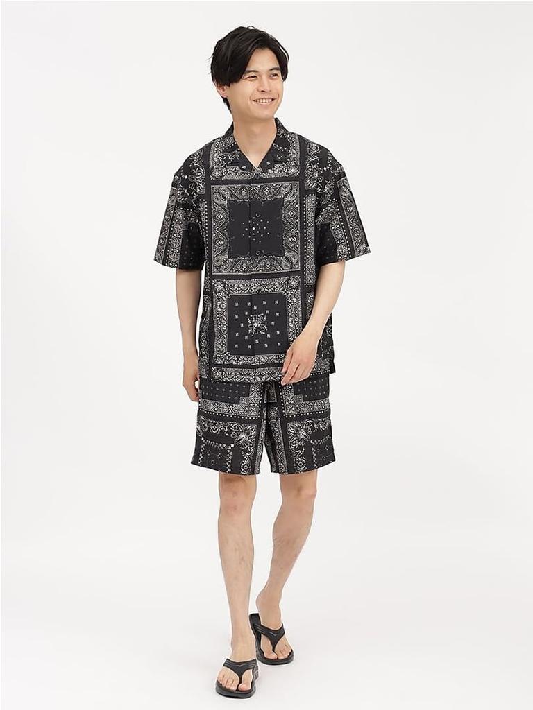 The North Face Short Sleeve Aloha Vented UV New Size M Men's Shirt, Lightweight, Water-Repellent, Anti-Static, Protection, Bandana, Black,