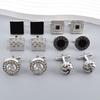1 Pair Men Cufflinks Polished Smooth Surface Rhinestones Inlaid Rectangle Round Twist Shape Suit Shirt Cufflinks Button Replacement Accessories