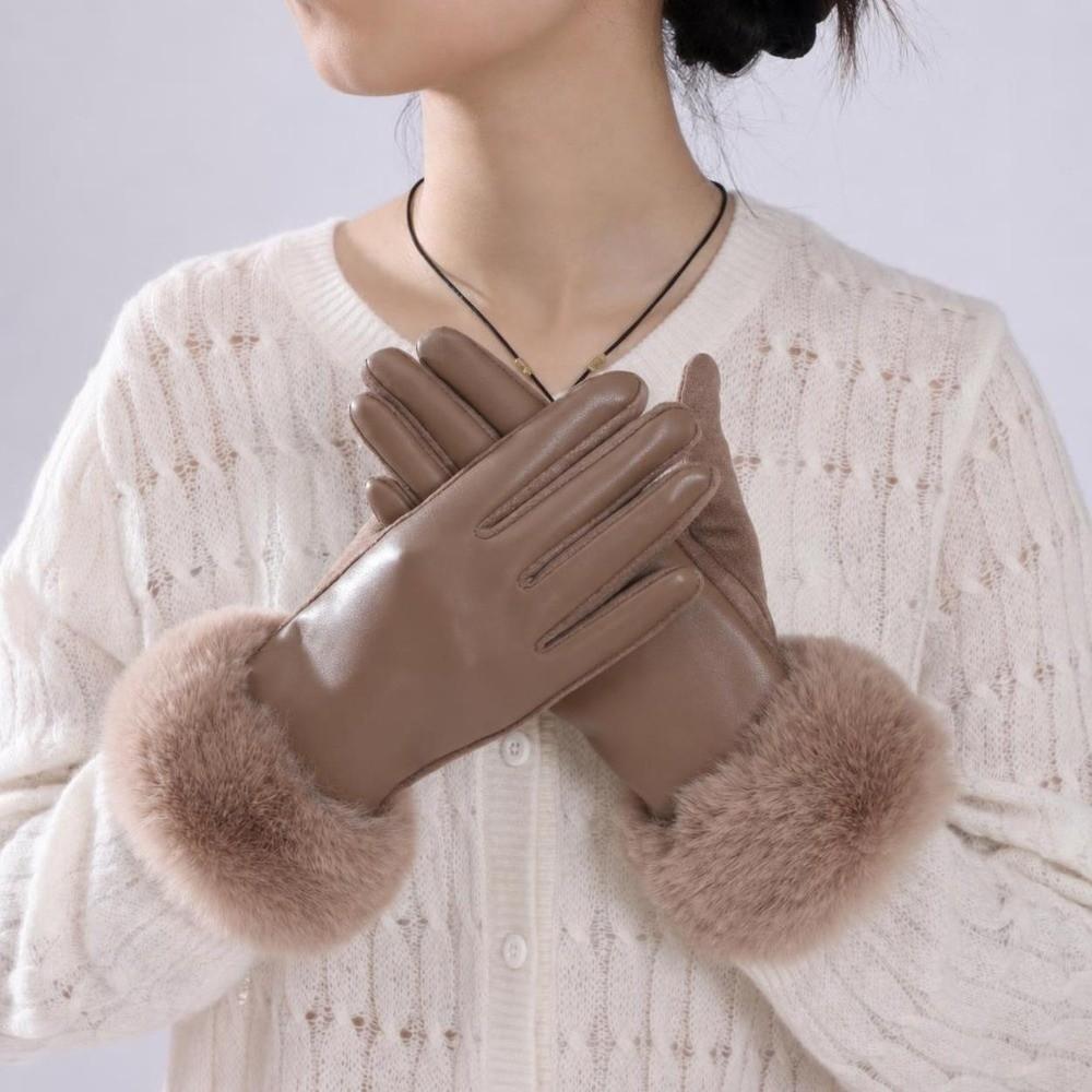 Warm Touchscreen Plush Gloves Faux Fur Trim Cycling Windproof Gloves Women