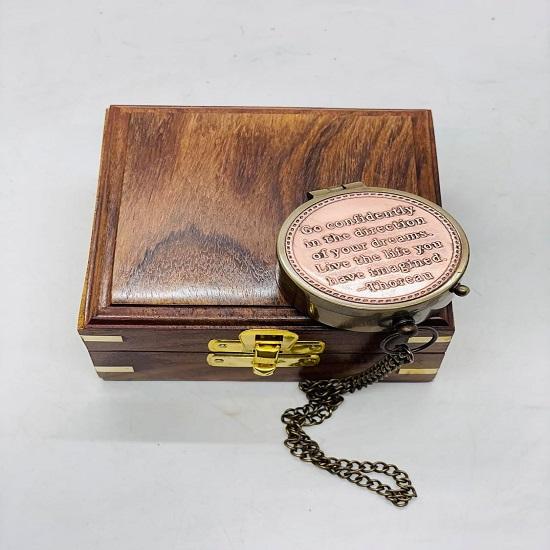 

Shiny Copper Finish Compass Collectible Functional Marine Compass with Brown Wooden Box