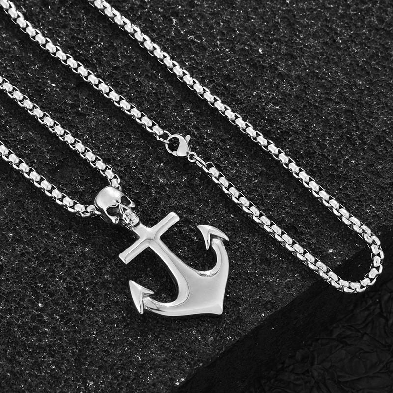 Snygg Vintage Punk Skalle Ankare Titanstål Halsband För Män Och Kvinnor Med Unik Piratskeppsdesign