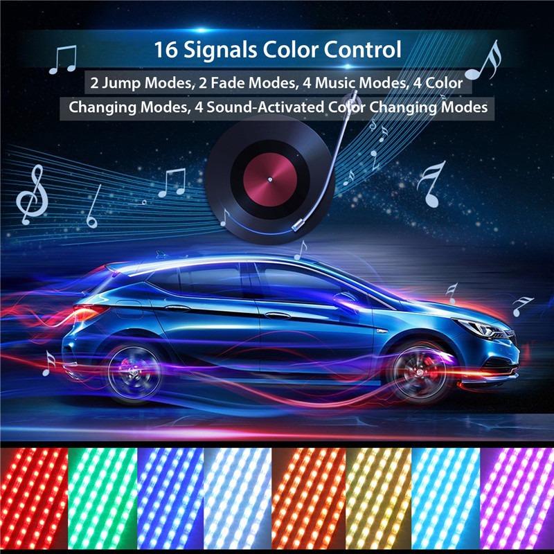 Car Interior Light Ambient Light with USB/Cigarette Decorative Lamps RGB Car Footwell Light with Remote/Voice Control