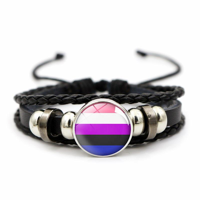 Bracelet Rainbow Flag Glass Photo Women Transgender Symbol Handmade Leather Bracelet Gift Jewelry