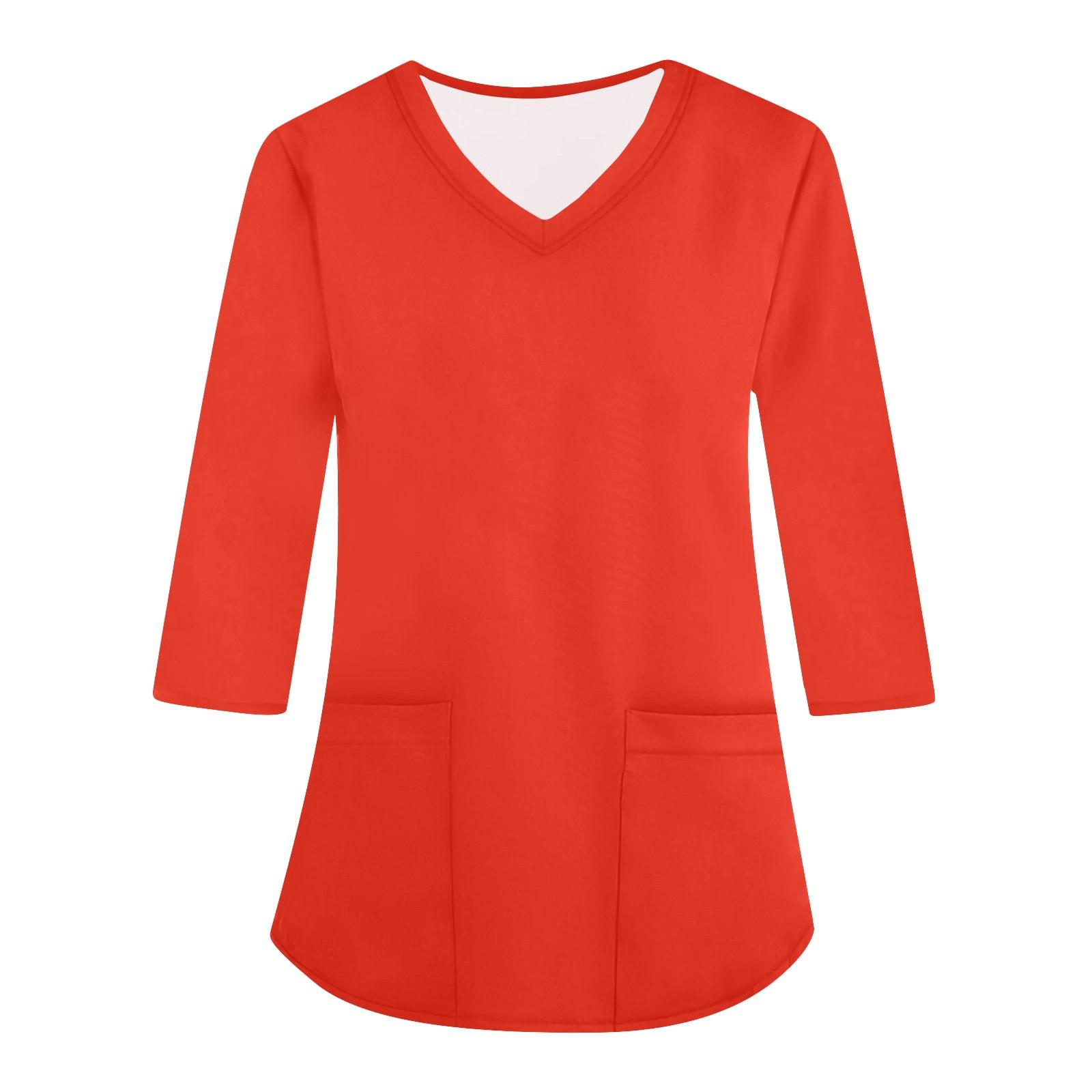 

Модная женская рабочая одежда с v-образным вырезом и короткими рукавами, рукавами три четверти, свободный топ с карманным принтом XXL киноварь