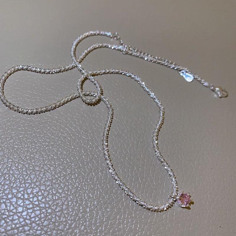 iF ME Shining Silver Necklace Zircon Pendant Chain Choker for Women Jewelry Accessories