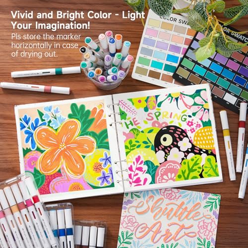 Shuttle Art Acrylic Markers, 36-Color Set, Direct-Fill Brush Tip, Water-Based, Waterproof, Quick-Drying, Light-Resistant, Acrylic Paints for Stone, Wo