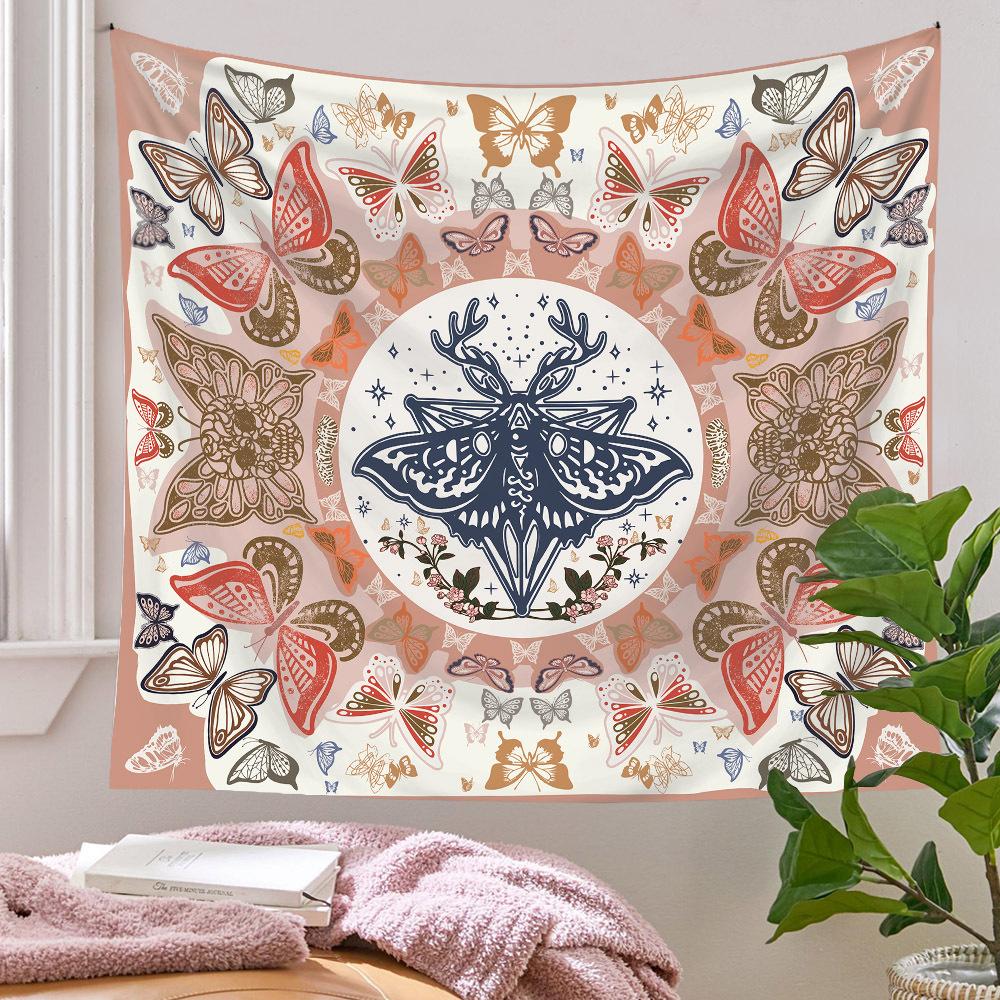 1pc Moth Deer Butterfly Tapestry Boho Botanical Wall Hanging Pastel Aesthetic Bedroom Dorm Decor 100X70CM