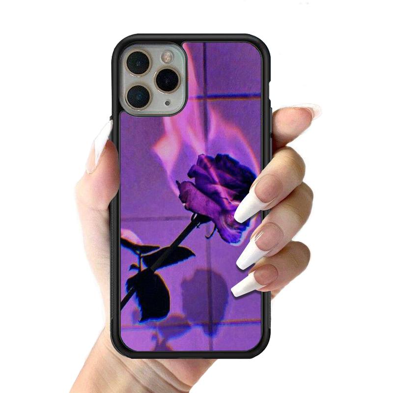 Aesthetics Purple Rose Phone Case Silicone PC+TPU Case for iPhone 11 12 13 Pro Max 8 7 6 Plus X SE XR Hard Fundas
