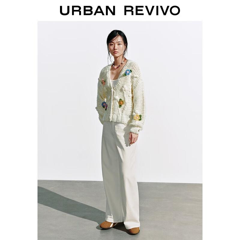 UR Women's 3D Floral V-Neck Loose Knit Cardigan