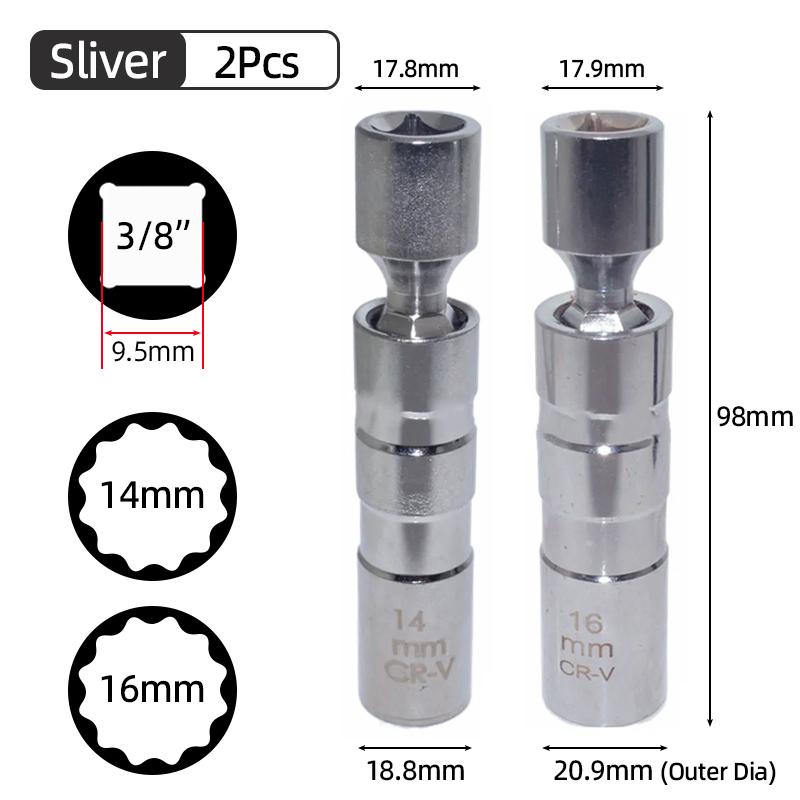 Universal Spark Plug Socket Wrench Adapter Magnetic 3/8" Drive 12 Angle Spark Plug Removal 14mm 16mm Car Repair Removal Tool