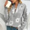 Women's Floral Pattern Half-zip Sweater Winte Warm Print Sweater