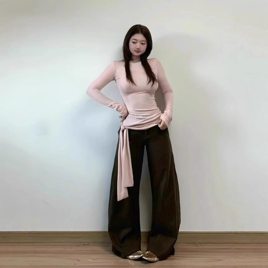 Süßes & Würziges Schnür-Slim-Fit Langarm-Top für Damen