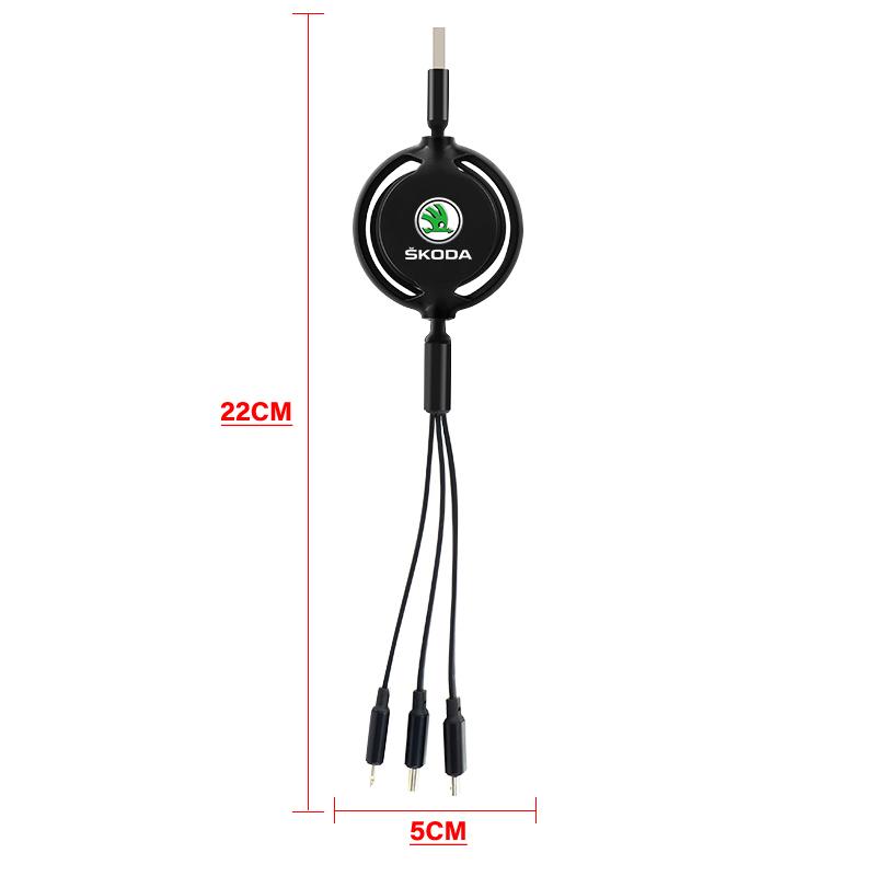 1Pcs Car Mounted Telescopic Three In One Mobile Phone Charger For Skoda Octavia Superb Rapid Kodiaq Karoq Fabia Kamiq Roomster Citigo
