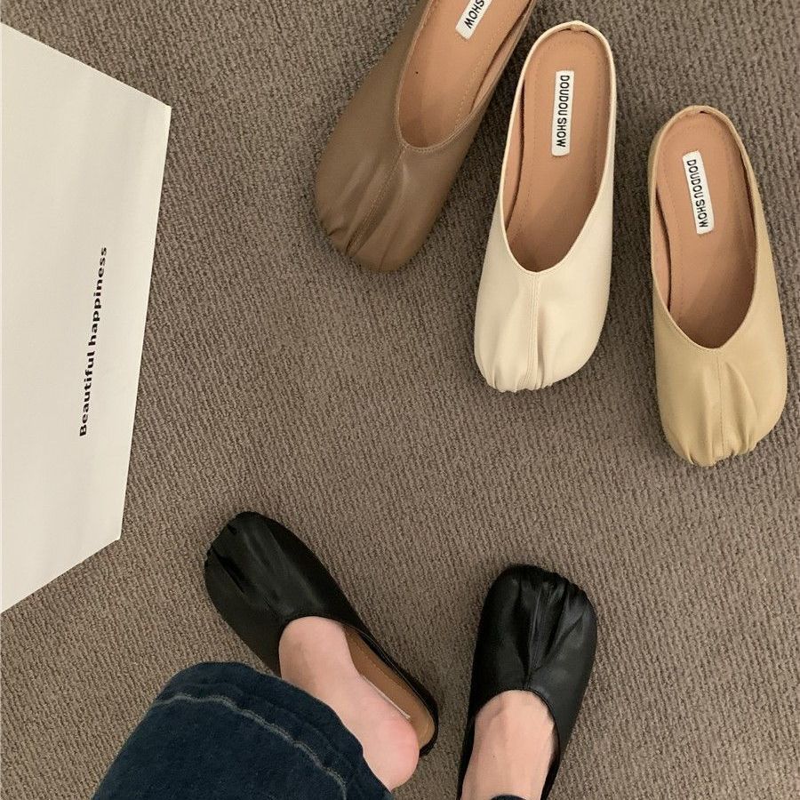 Comfortable and Casual Flat-bottomed Bag Head Half Slippers Japanese Muller Shoes 2025 Summer New One-pedal Women's Shoes Doudou Shoes