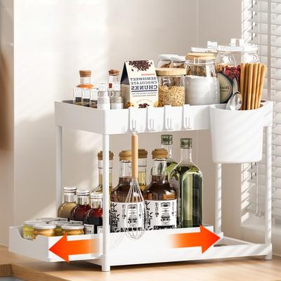 Double Multifunctional Plastic Shelf Kitchen Floor Shelf Desktop Shelf Pull-Out Removable Storage Shelf Sewer Sink Storage Shelf