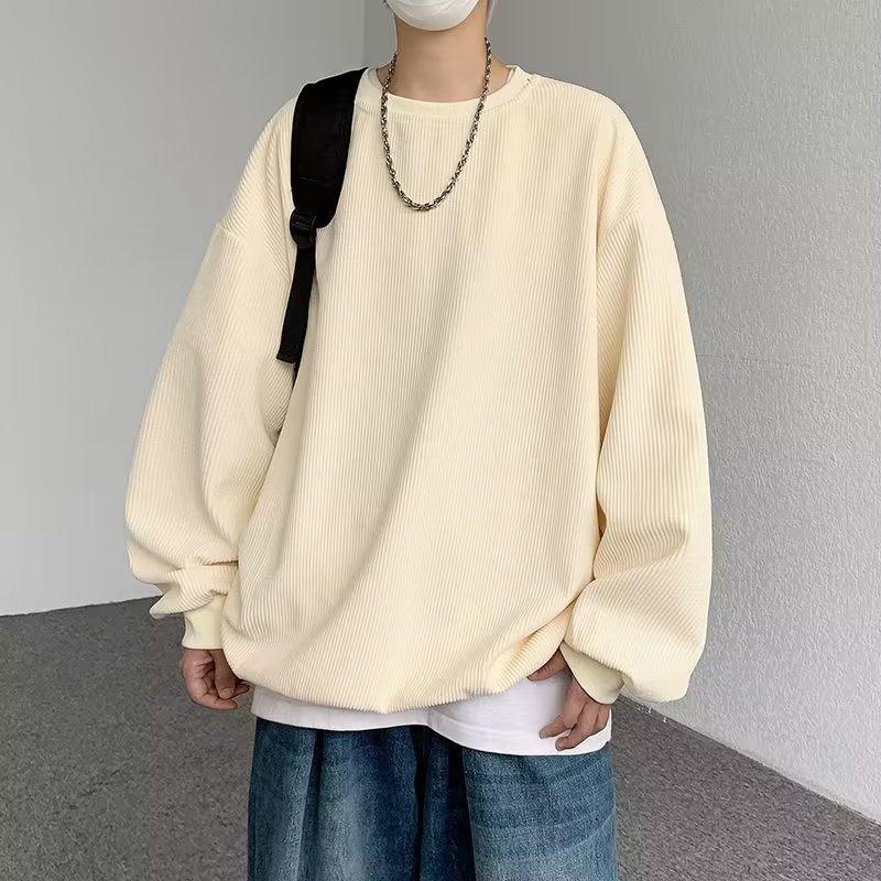 

Crew neck sweater men s spring and autumn 2025 new trendy brand Japanese solid color versatile top casual lazy loose and comfortable 5XL